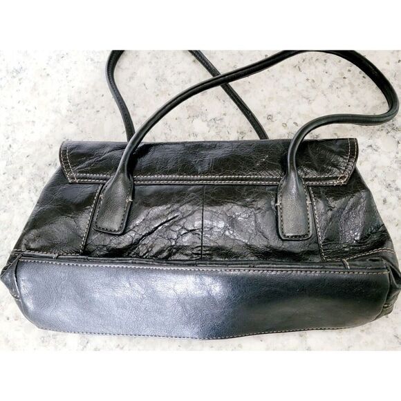 Giani Bernini Black Leather Bag Purse White Stitching‎ Silver Hardware Vintage - Picture 2 of 16